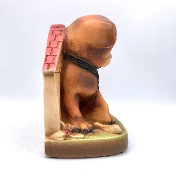 Bulldog Puppy Dog and Bone Doghouse Chalkware Single Bookend Figurine 5.5" VTG - Picture 3 of 7